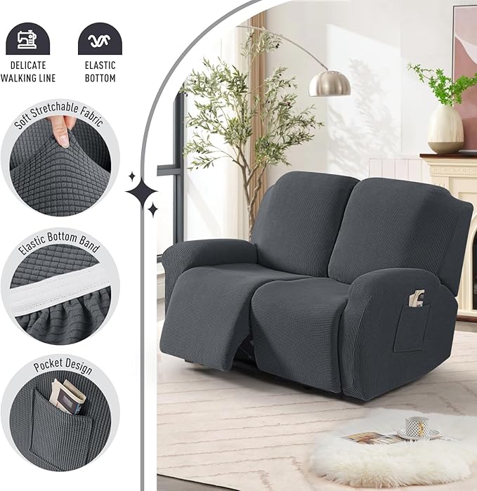 TAOCOCO Recliner Loveseat Slipcover, 6 Pieces Dual Recliner Sofa Covers