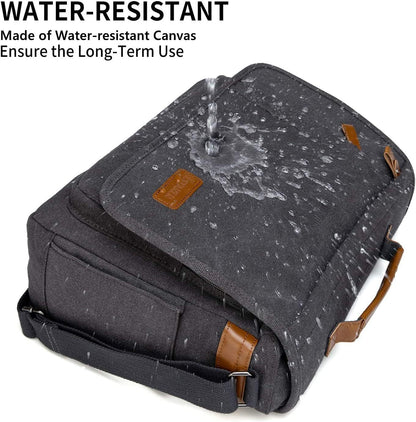 ESTARER Men Messenger Bag 17-17.3 Inch Laptop Bag Water-resistant Canvas Computer Shoulder Bag Briefcase for Work College Travel, Grey