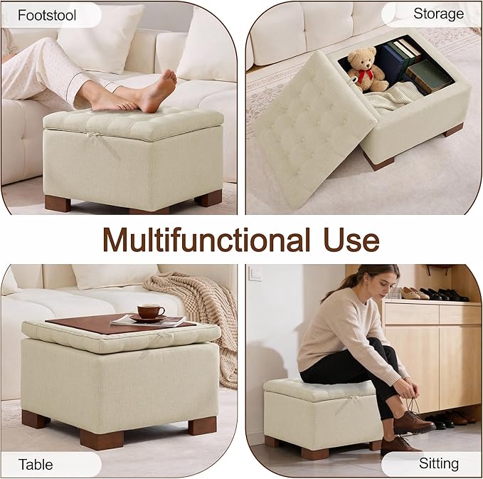 WUTUTUEE 24" Fabric Square Storage Ottoman