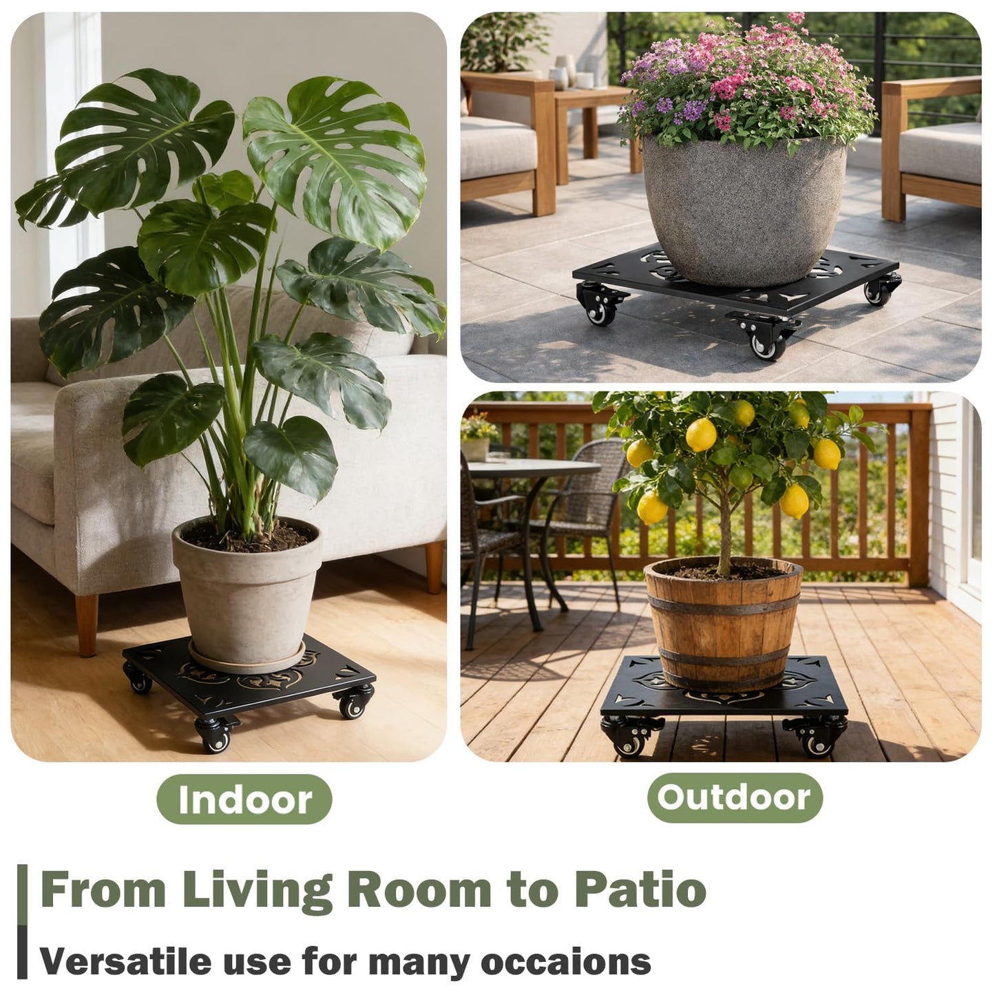 1 Pack Large Square Metal Plant Caddy with Wheels 13.5 Inches Heavy-duty Rolling Plant Stands with Casters Wheeled Flower Pot Mover Rollers Rust-proof Iron Planter Dolly Coasters Indoor Outdoor Use