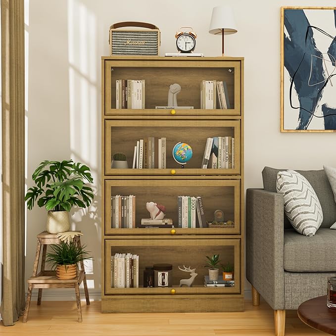 Display Cabinet with Acrylic Glass Doors, 4-Tiers Curio Cabinet with LED
