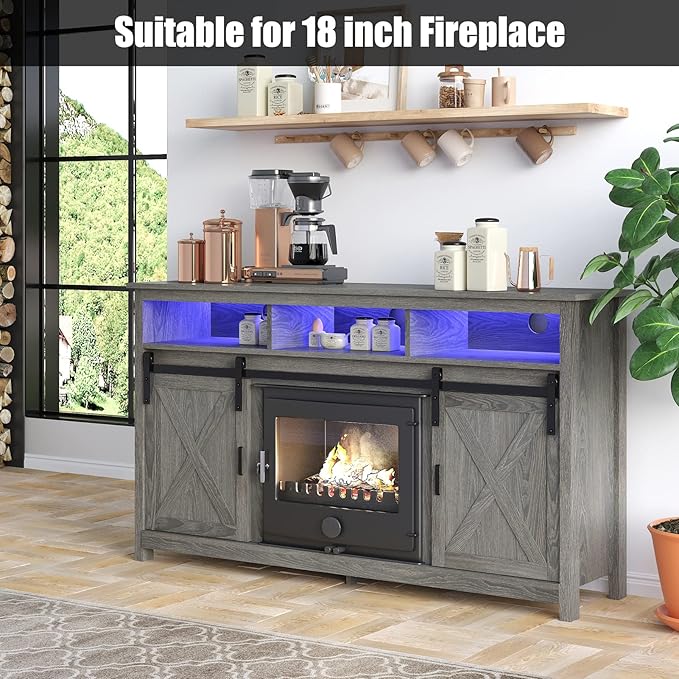 LED Farmhouse TV Stand for 65 inch TVs, Rustic Entertainment Center TV Cabinet