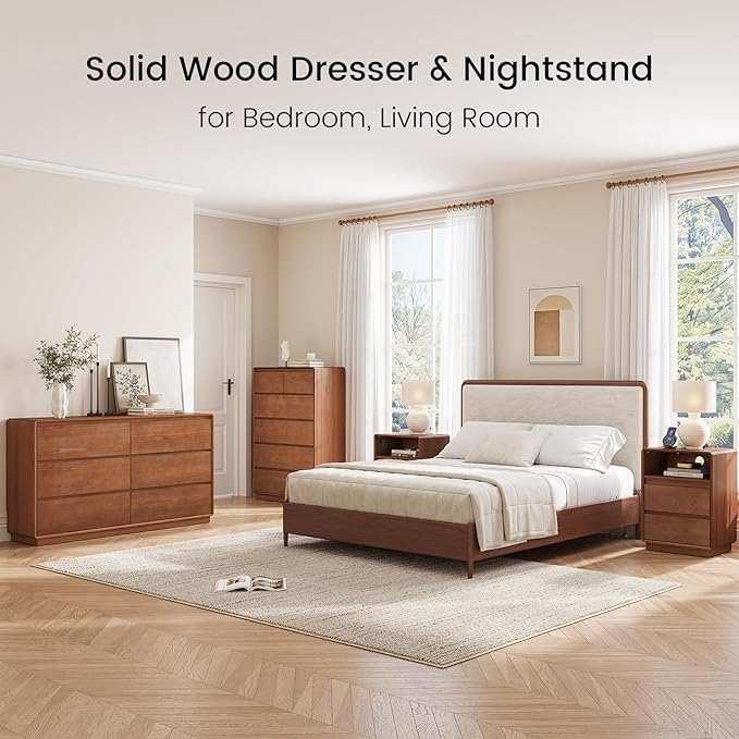 Solid Wood Dresser for Bedroom, Natural Solid Wood 6 Drawer Dresser, 45.3" Tall