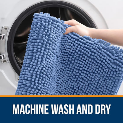 OLANLY Bathroom Runner Rugs 59x20, Soft Absorbent Chenille Bath Rugs, Rubber Backing Quick Dry, Machine Washable Long Bath Mats for Bathroom, Tub and Shower, Home Decor Accessories, Cornflower Blue
