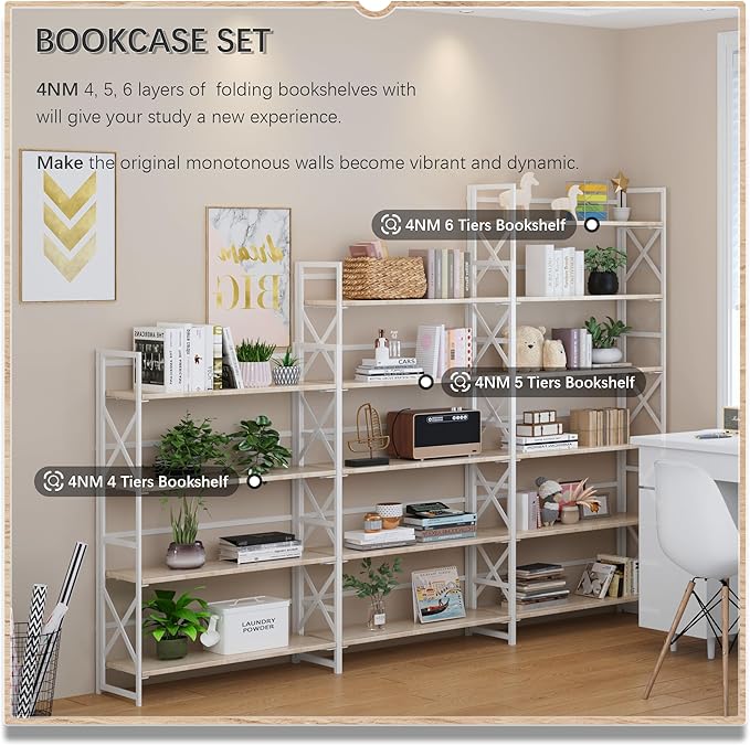 4NM Extra Wide 5 Tiers No Assembly Book Shelves, 51.2" H Folding Bookshelf