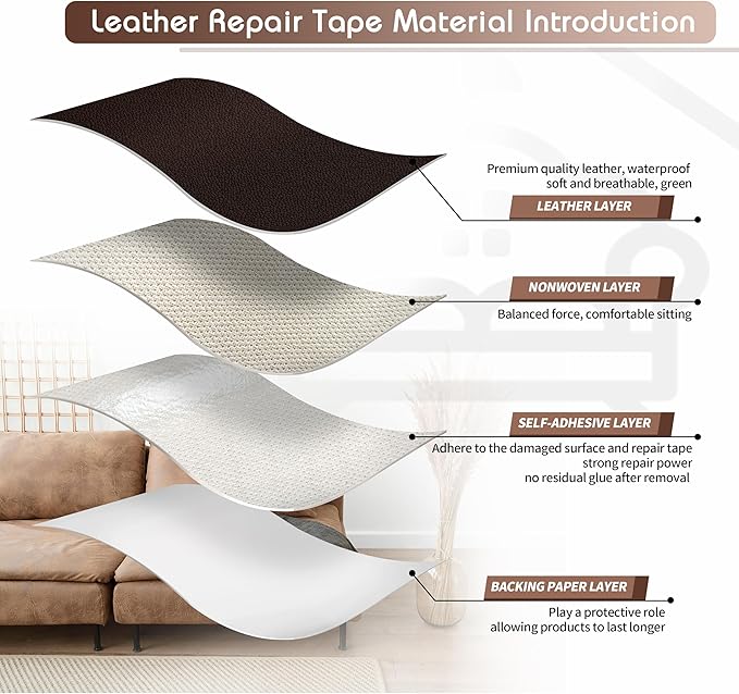 KING MOUNTAIN Leather Repair Patch, 4 x 63 Inches self Adhesive Leather Repair