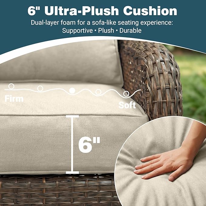 Patio Furniture Set, High Back Rattan Sofa & Swivel Rocker Chairs, Weather