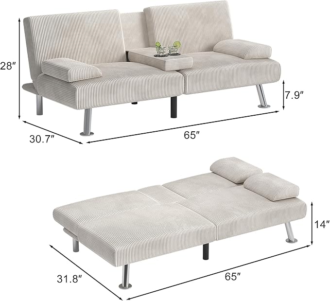 Shahoo Modern Upholstered Convertible Folding Futon Sofa Bed