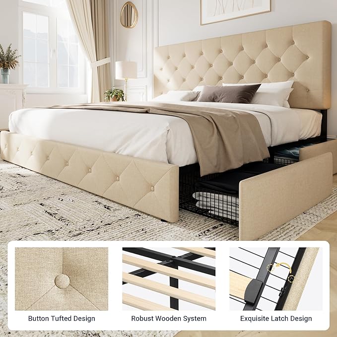 Allewie Upholstered King Size Platform Bed Frame