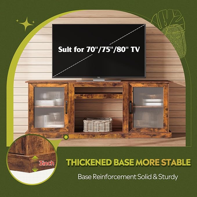WLIVE Farmhouse TV Stand for 75 inch TV, Entertainment Center