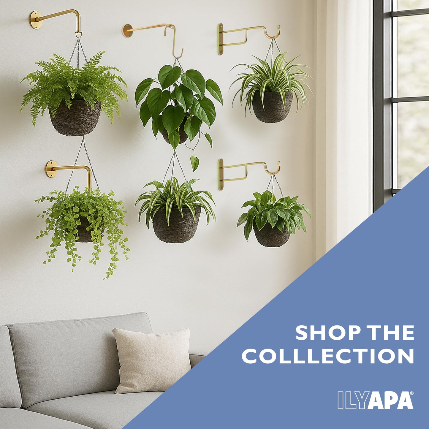 Ilyapa 3 Pack Metal Wall Plant Hangers - 7.5 Inch Plant Hanger for Indoor - Rustic Brass Finish Hooks for Hanging Plants, Baskets, and Macrame - Indoor Hangers for Plants, Lanterns or Wind Chimes