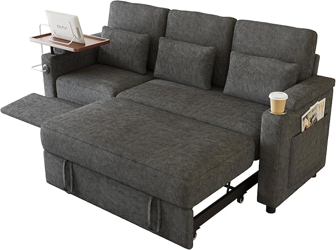 Sectional Sleeper Sofa with Pull Out Couch and Reclining Chair, Modern 3-in-1