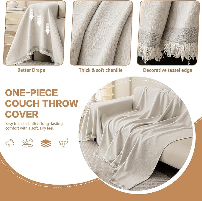 DREAMINGO Modern Chenille Couch Cover Blanket Washable Sofa Covers