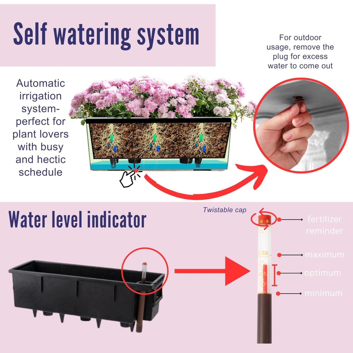 LaLaGreen Wall Hanging Planter Outdoor (4 Pack, 20 Inch) Wall Mounted Self Watering System Window Boxes with Bracket, Black Rectangular Plant Pot Flower Box Container Indoor Modern Herb Kitchen Decor