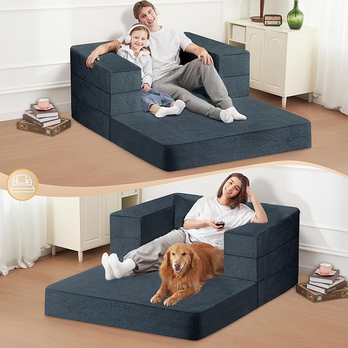 Futon Sofa Bed with Pillow, 3-in-1 Sleeper Sofa Bed with Removable Cover