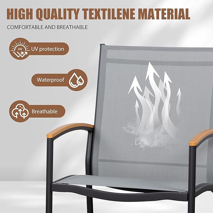 Shintenchi 3 Piece Outdoor Rocking Bistro Set, Textilene Fabric Small Patio