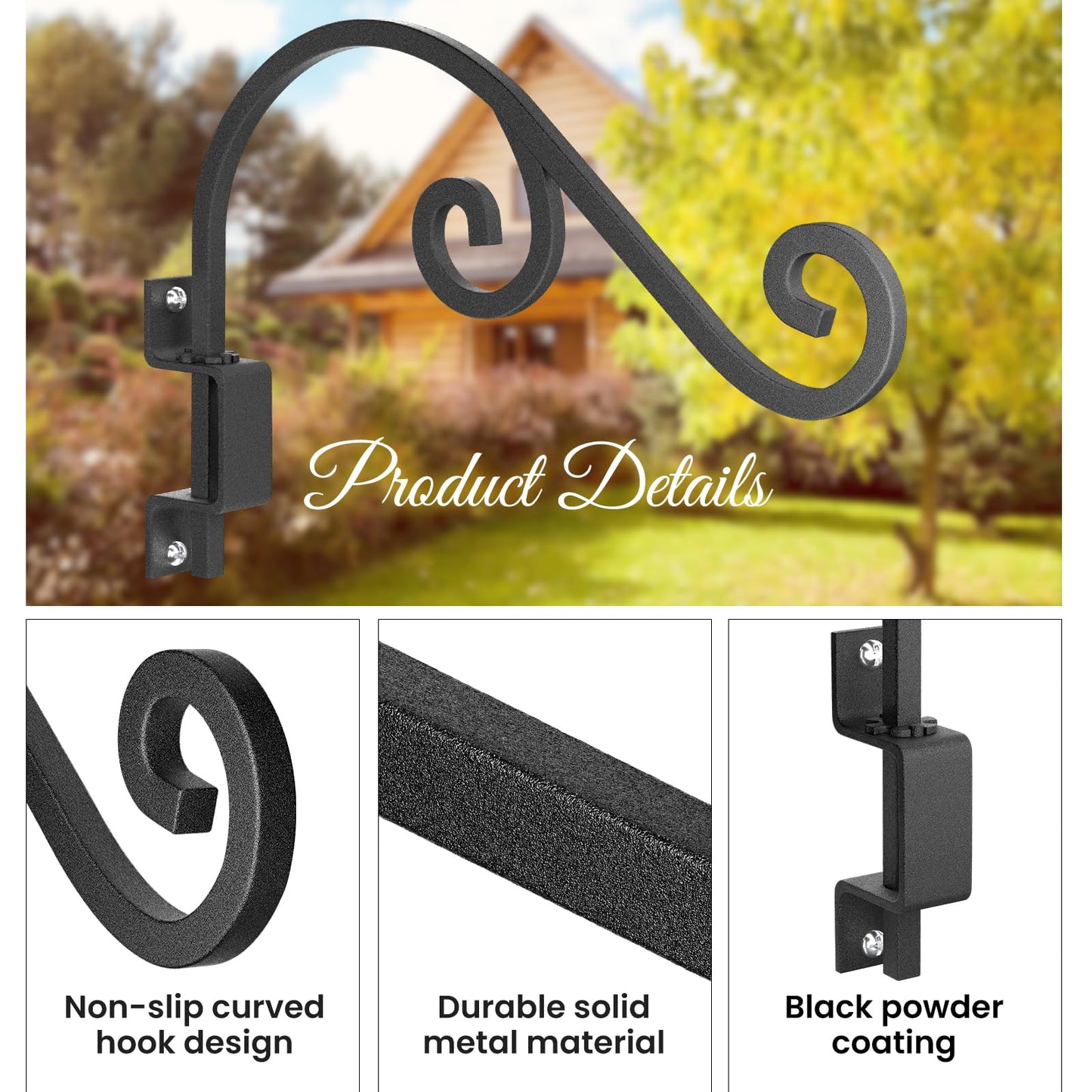 Swivel Plant Hangers Outdoor: 2 Pack 16 Inch Metal Hanging Plant Bracket Sturdy Wrought Iron Plant Hooks Indoor Wall Mount for Hanging Bird Feeders, Lanterns, Flower Baskets, Wind Chimes, Black