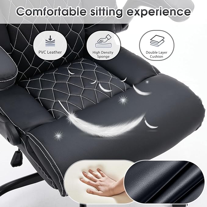 High Back Office Chair with Flip-up Armrests, Leather Comfy Desk Chair with
