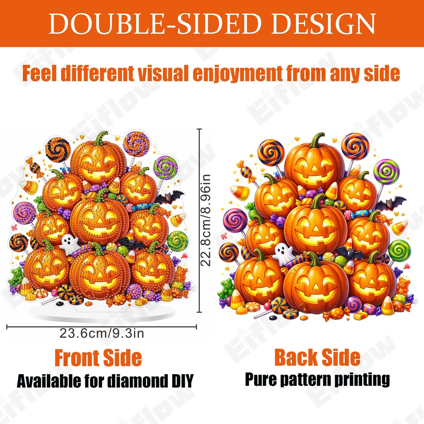 Eiflow Tabletop Diamond Art Kit for Adults Halloween, DIY Table Top Diamond Art Painting with Stand, Acrylic Stand Up Gem Painting Desktop Board Kit (Pumpkins)
