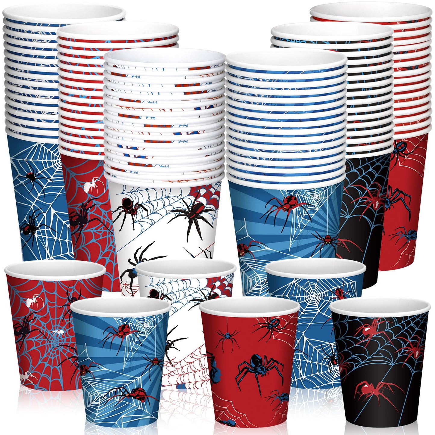 Teenyyou 100 Pcs 9 oz Spider Disposable Paper Cups Spider Party Decorations Red Blue Black Paper Drinking Cups for Hot Cold Wine Coffee Tea Beverage Holiday Birthday Wedding Home Party Supplies