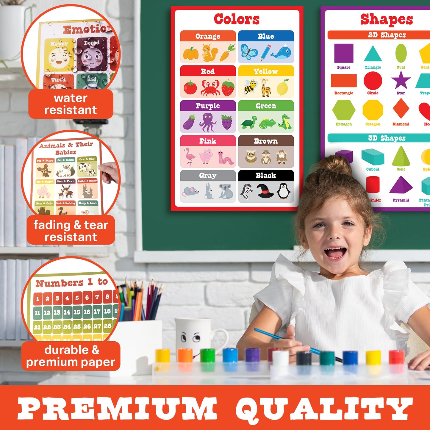 Set of 21 , Toddler Learning Posters, For Classroom Posters -17" x 11"-Educational Posters For Toddlers 1-3, Shapes For Classroom Wall , Education Kids Learning Poster , 21pcs- waterproof poster