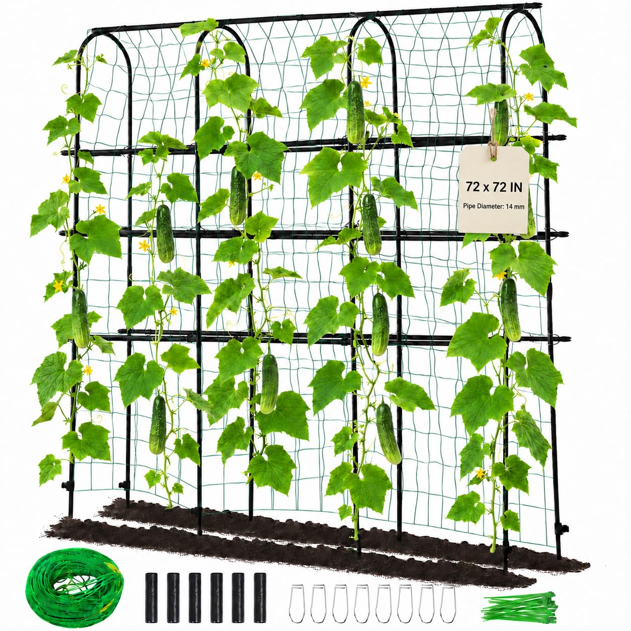 OTOSUNNY Cucumber Trellis for Raised Garden Bed, Reinforced 6 ft Tall Metal Garden Arch Trellis Climbing Plants Support Outdoor, Heavy Vines Vegetable Snap Pea Pole Bean Tomato Trellis, Black