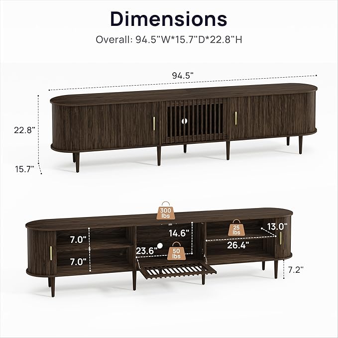 94.5" Fluted Mid Century Modern TV Stand