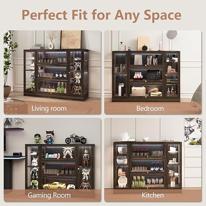 Display Cabinet with Acrylic Glass Doors, Extra Wide Curio Cabinet with LED