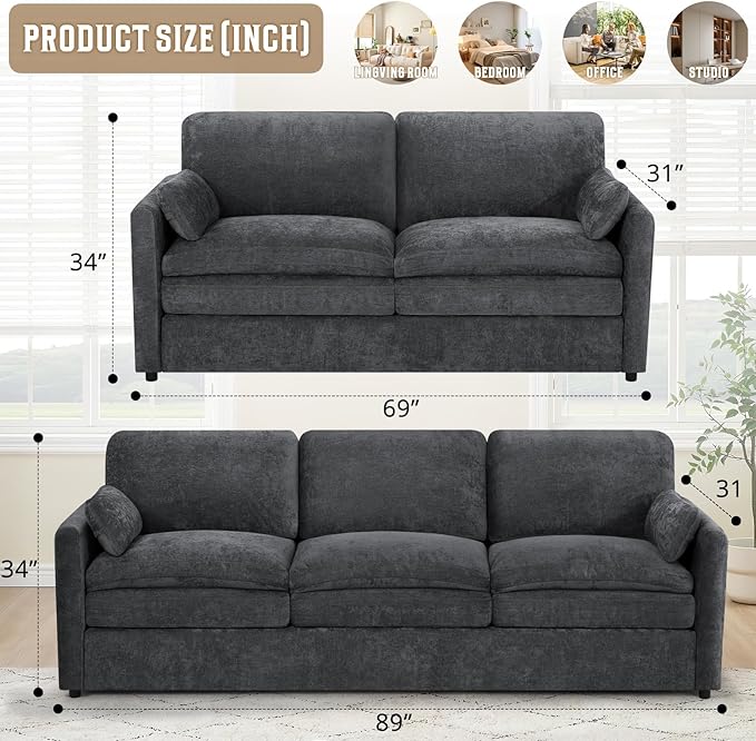 2 Pieces Chenille Sofa Set