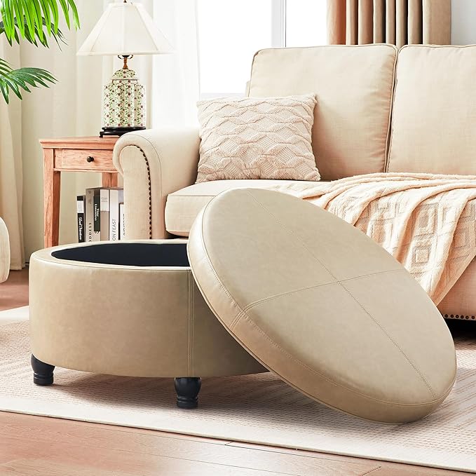 30-Inch Round Storage Ottoman, Modern Ottoman Coffee Table