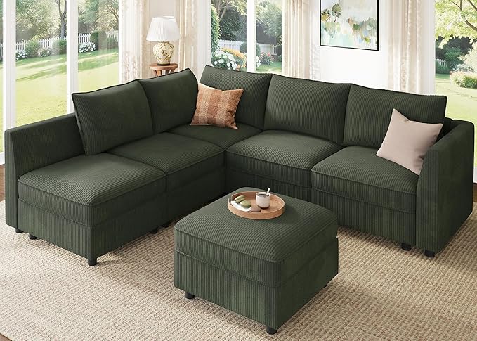 HONBAY Modular Sectional Sleeper Sofa Green Couch L Shaped Sectional Sofa
