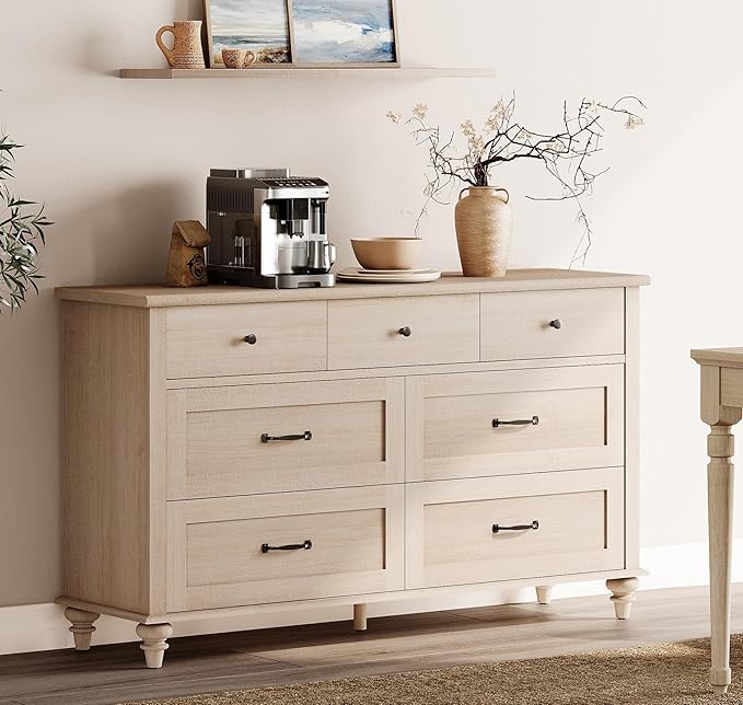 WAMPAT Beige 7 Drawers Dresser for Bedroom, Wide Chest of Drawers Kids Dresser