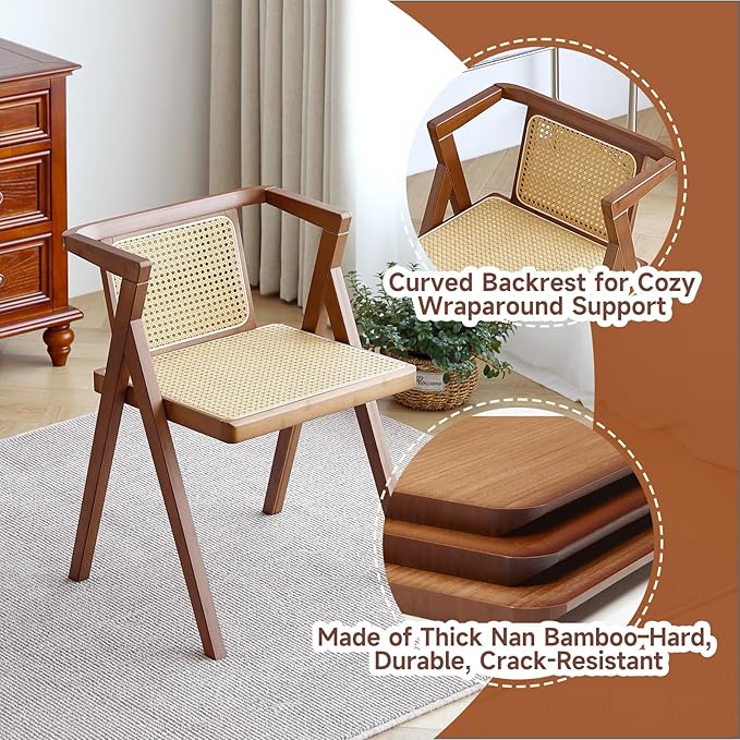 Furlide Rattan Dining Chair, Mid-Century Accent Armchair, Wicker Chair