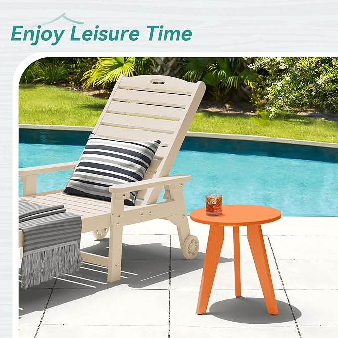 HDPS Outdoor Side Table, Small Round Side Table Weather-Resistant, Outdoor Side