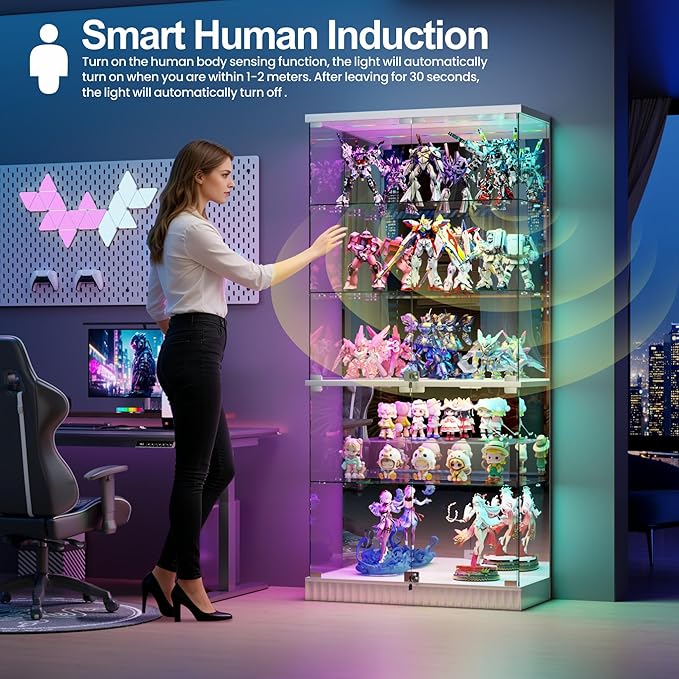 HNEBC 5 Tier Glass Display Cabinet, 66.9" Curio Cabinet