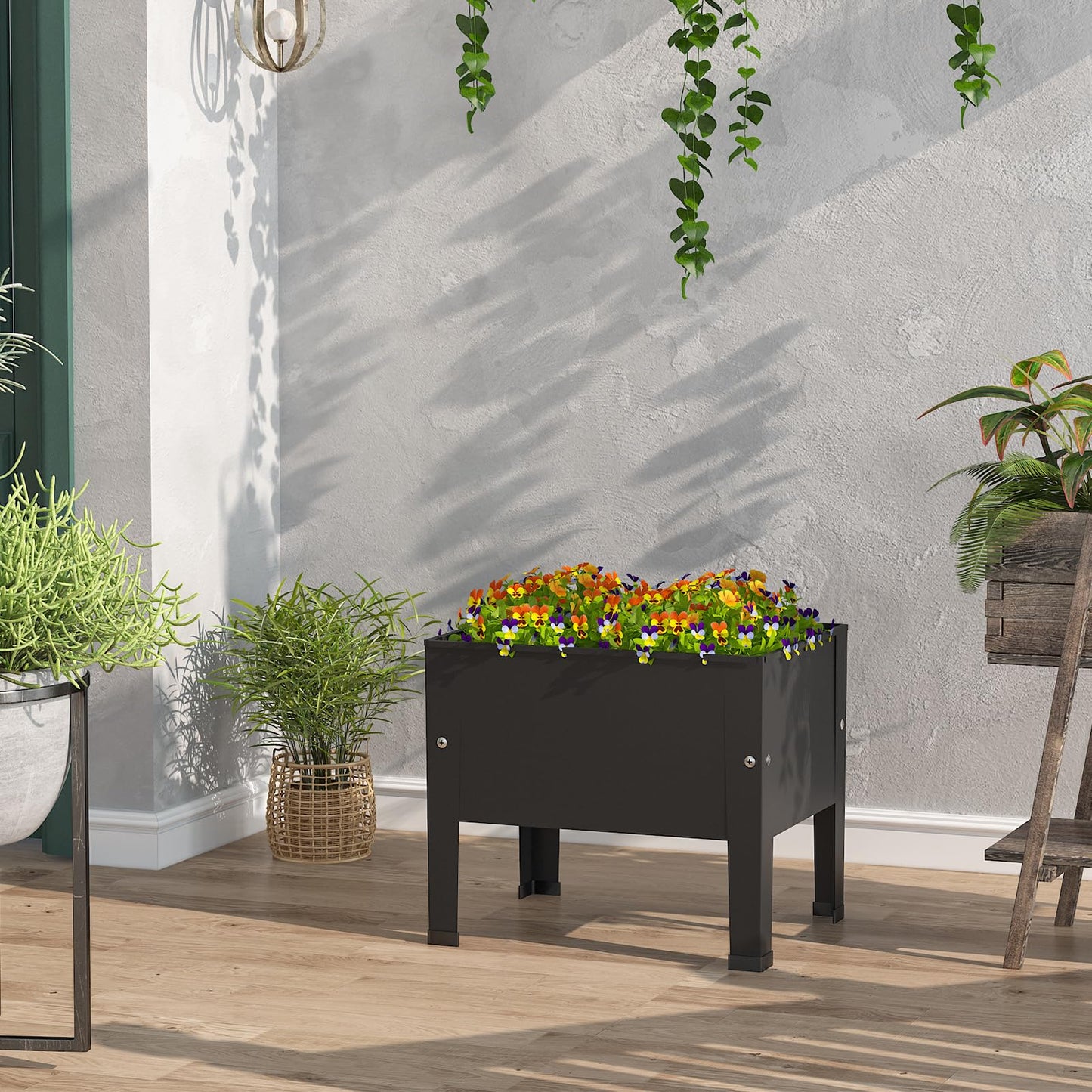 aboxoo 14 inch Black Planter Raised Beds with Legs Outdoor Small Metal Planter Box Elevated Garden Bed for Vegetables Flower Herb Patio