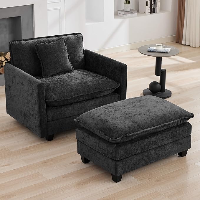 35‘’ Modern Chenille Cloud Sofa Ottoman, Rectangle Ottoman