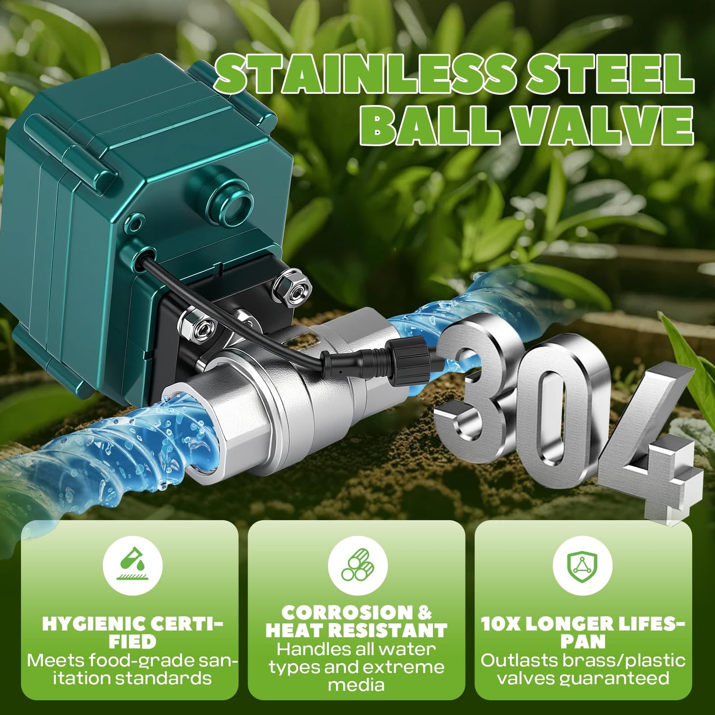 Luzrise Smart Motorized Ball Valve with Remote Control- Automatic Water Shut-Off, 0-100% Adjustable Flow, Programmable Timer, Real-Time Monitoring (Stainless Steel, DN20 (3/4''))