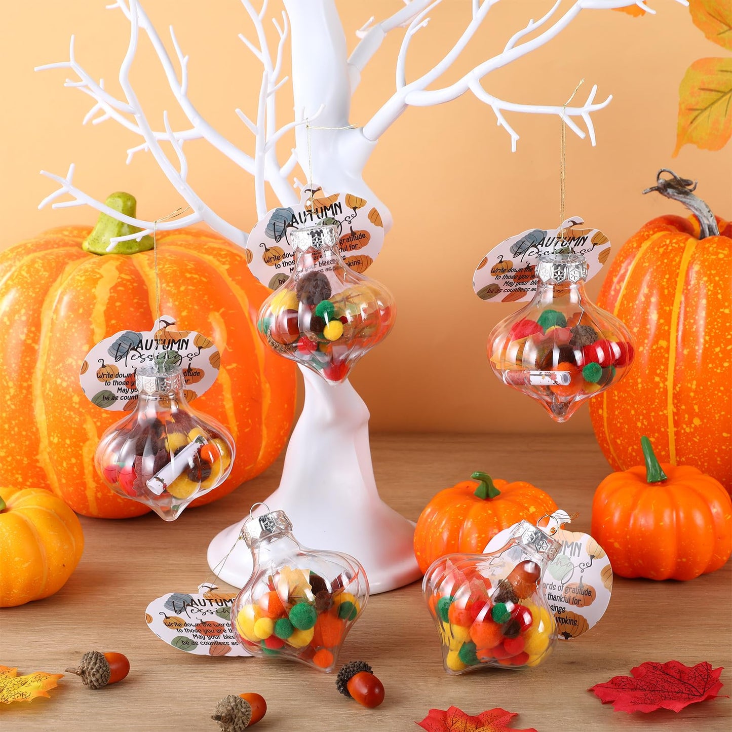 Maysing12 Sets Thanksgiving Craft Kit with DIY Accessories Hanging Thanksgiving Clear Ornaments Balls Fillable Fall Harvest Decorations for Family DIY Projects Activities Autumn Blessing Party Decor