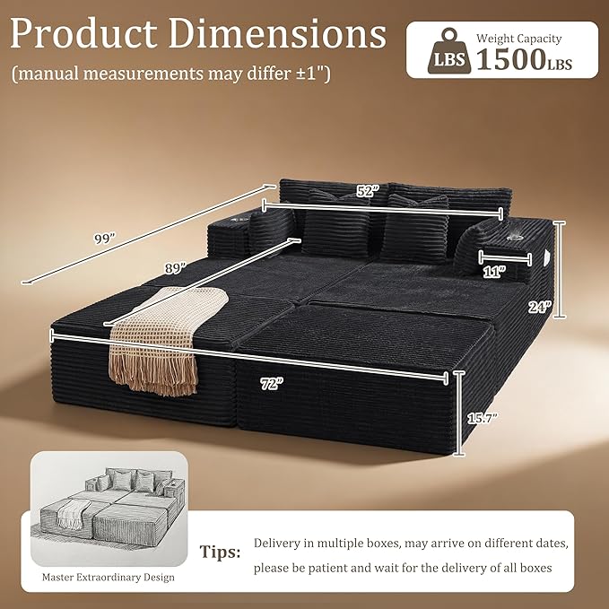 72" Cloud Sectional Couch, Comfort Sleep Sofa