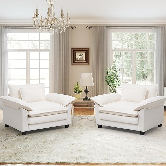 Oversized Accent Chairs Set of 2, 44 inch Modern Living Room Chairs, Chenille