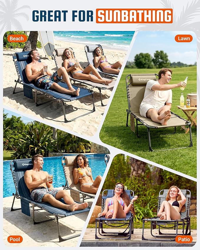 KingCamp Tanning Chair with Face Hole, Lounge Chairs Outdoor Folding Comfy