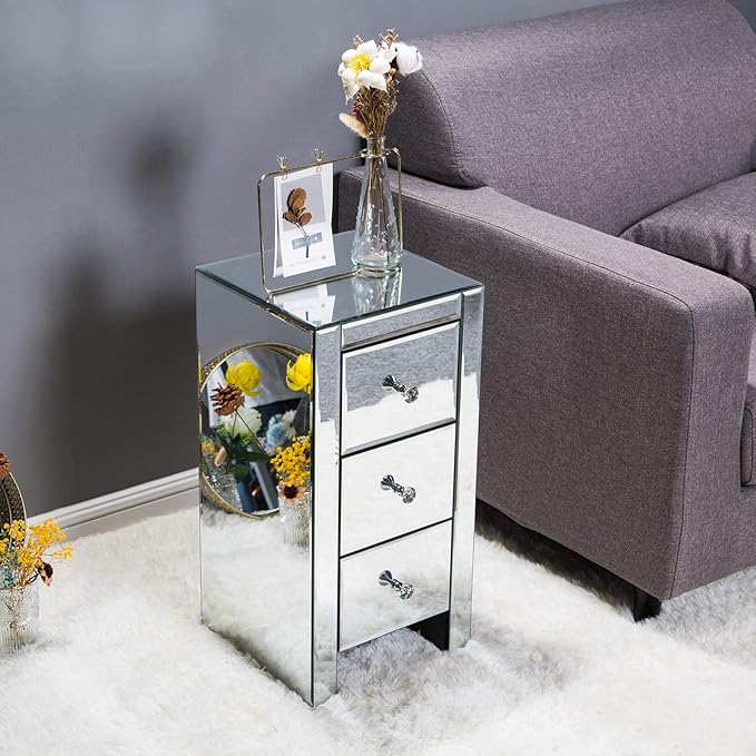 Mirrored End Table Modern Small Sofa Corner Table