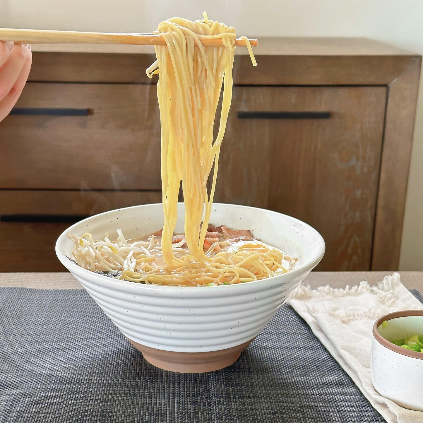 MORA Ceramic Ramen Bowl Set of 2, 45oz - Great for Pho, Miso Udon Soup, Instant Noodles, Serving, Thai or Asian Food - Microwave Safe Large Japanese Noodle Bowls, Modern Kitchen - Vanilla White