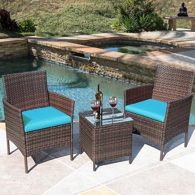 Greesum 3 Pieces Patio Furniture Sets Outdoor PE Rattan Wicker Chairs