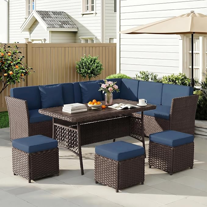 LOUVIXA 7 Pieces Patio Furniture Set, Outdoor Patio Furniture, Wicker