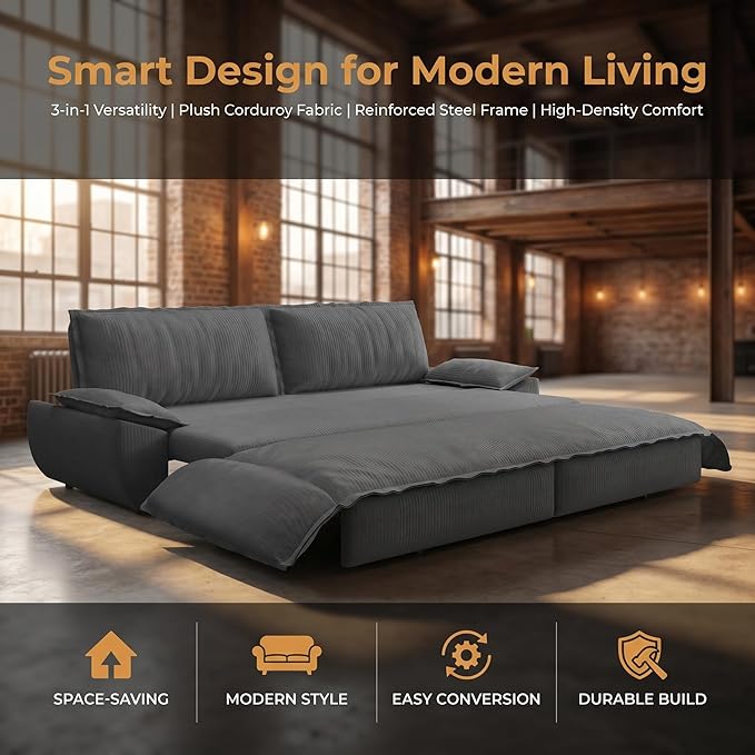 73.2" Sofa Bed Queen, 3-in-1 Pull Out Sofa Bed