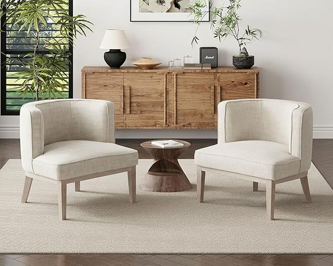 Beige Barrel Chairs Set of 2