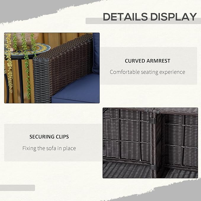 Outsunny 2 Piece Patio Wicker Corner Sofa Set, Outdoor PE Rattan Furniture
