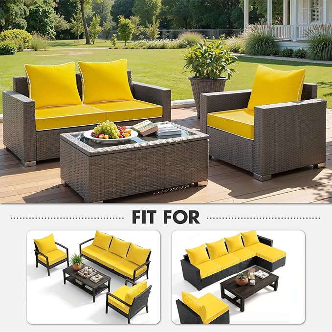 MIULEE Yellow Outdoor Seat Cushion 22x24 Inch Waterproof & 3 Year Fade